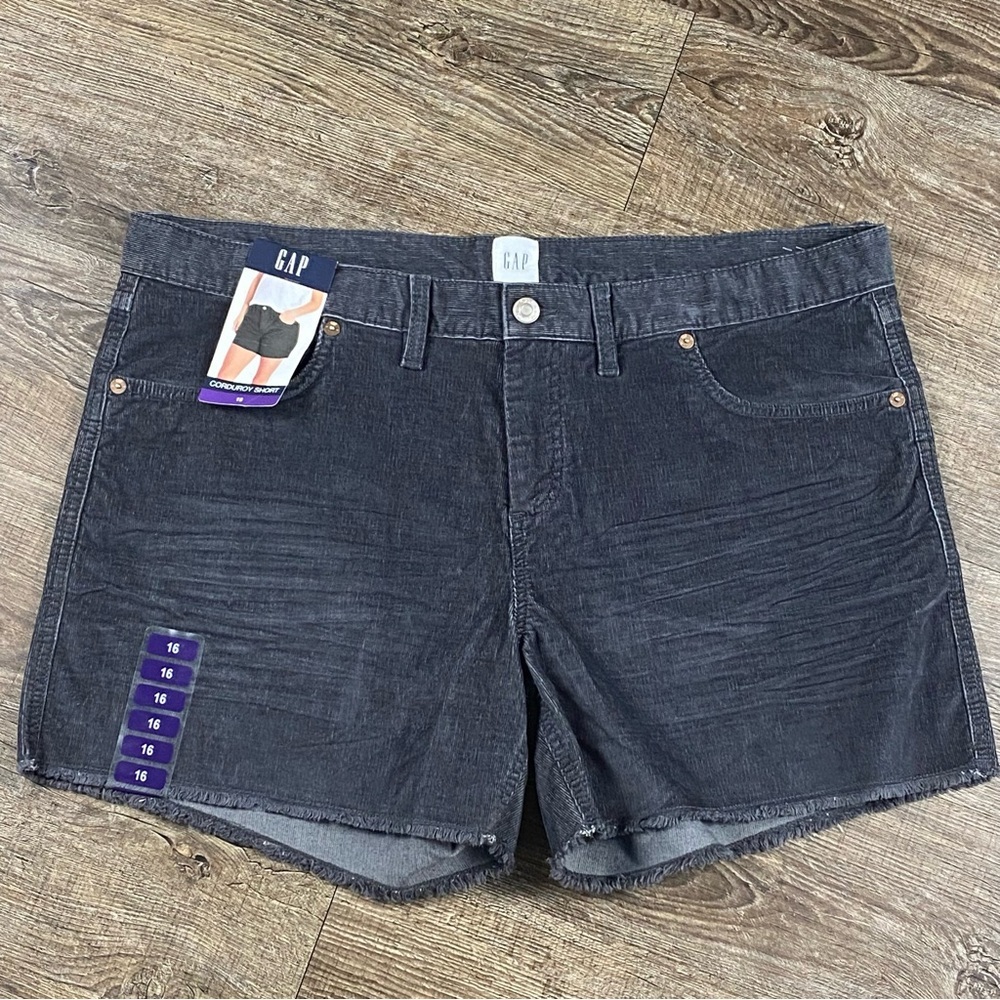Gap CORDUROY SHORTS Women 16 Black Raw Hem Cut Off 3.5” Pockets Hippie Boho Punk